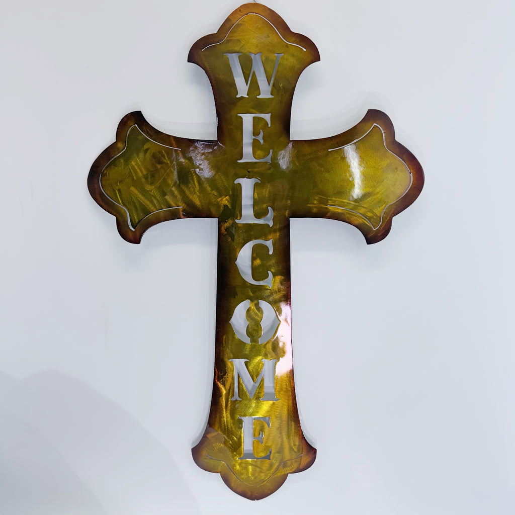 Metal Plasma Welcome Cross - Wall Art