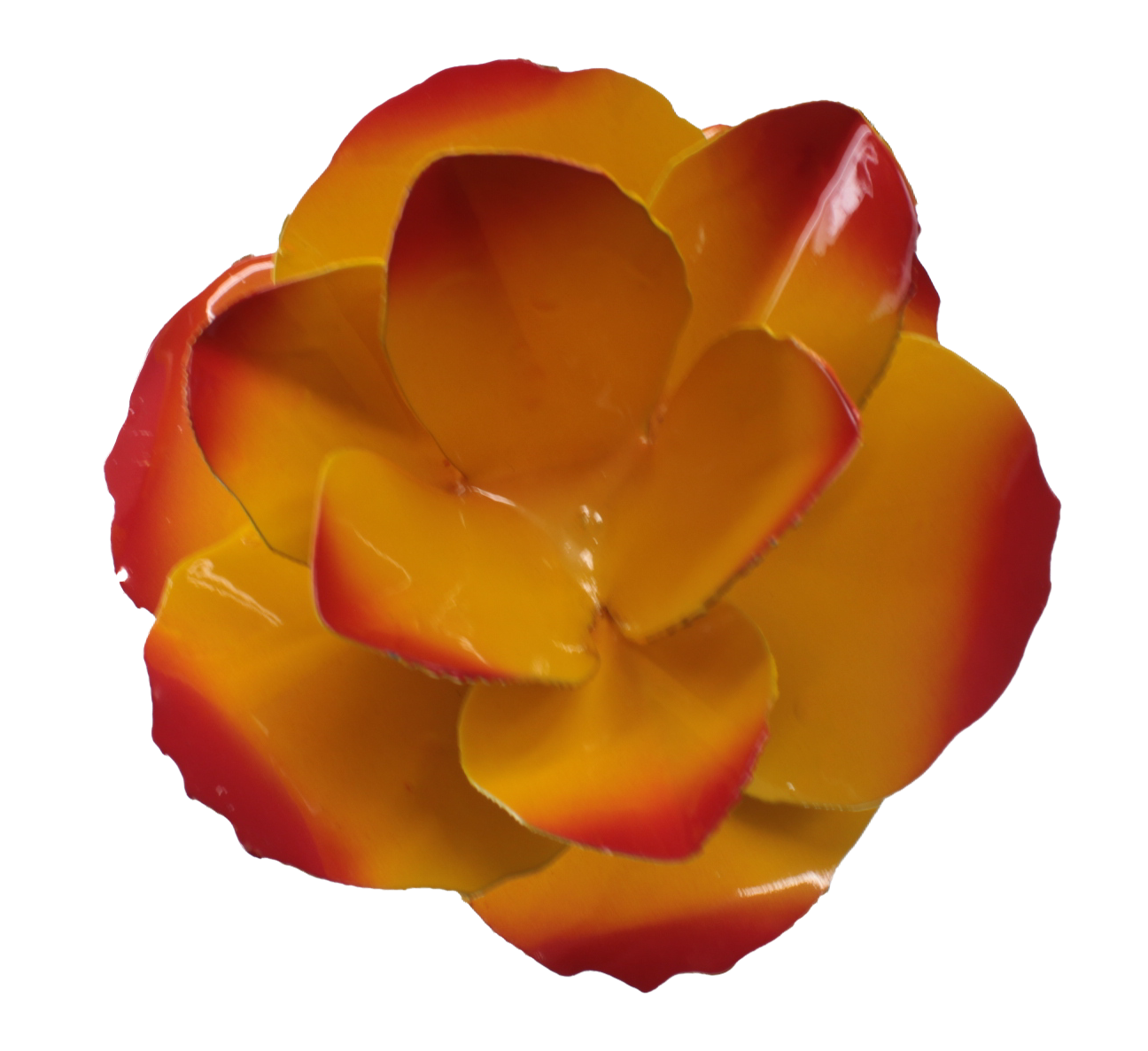 Metal Rose - Yellow to Red Tips Yard Art