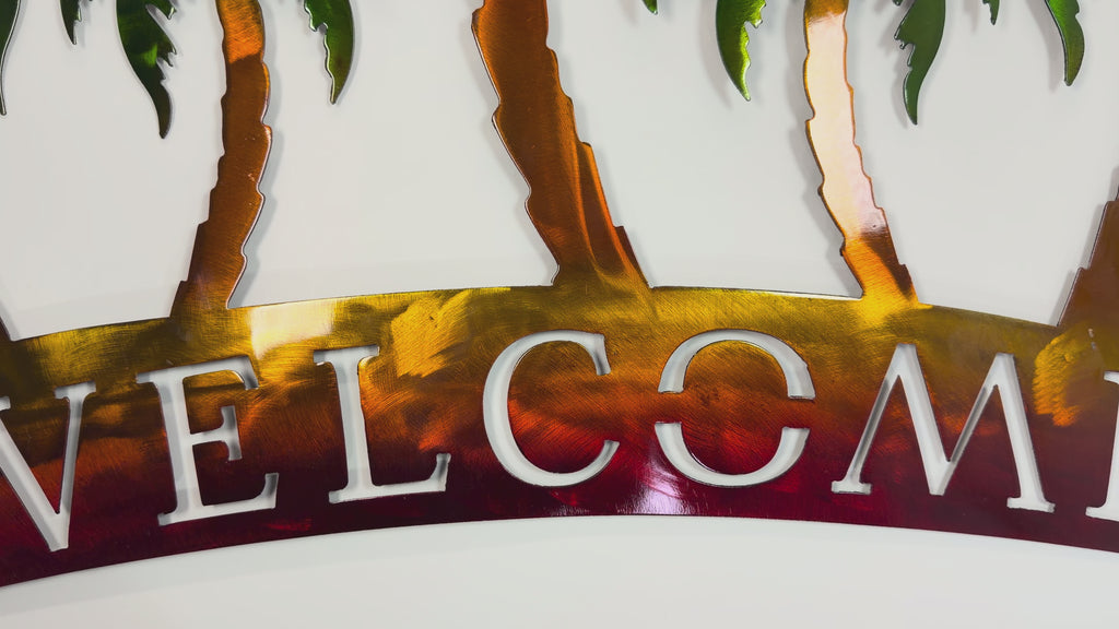 Metal Plasma Welcome Palm Trees - Wall Art